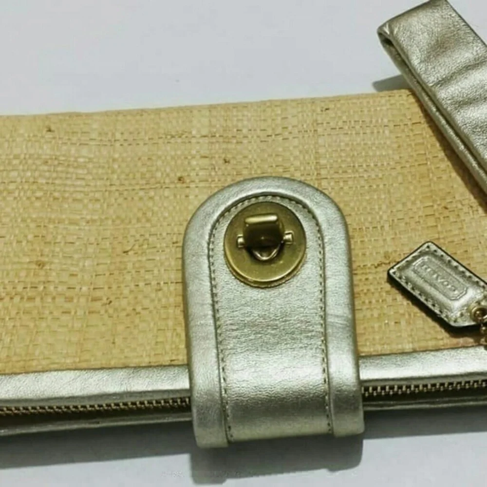 Coach Parker Gold Straw/Leather Trim Wrist